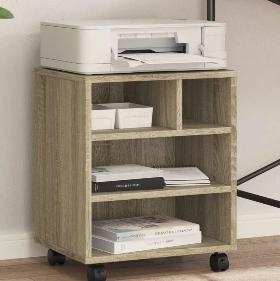 vidaXL Printerkastje met wielen 41x32x48 cm sonoma eikenkleurig