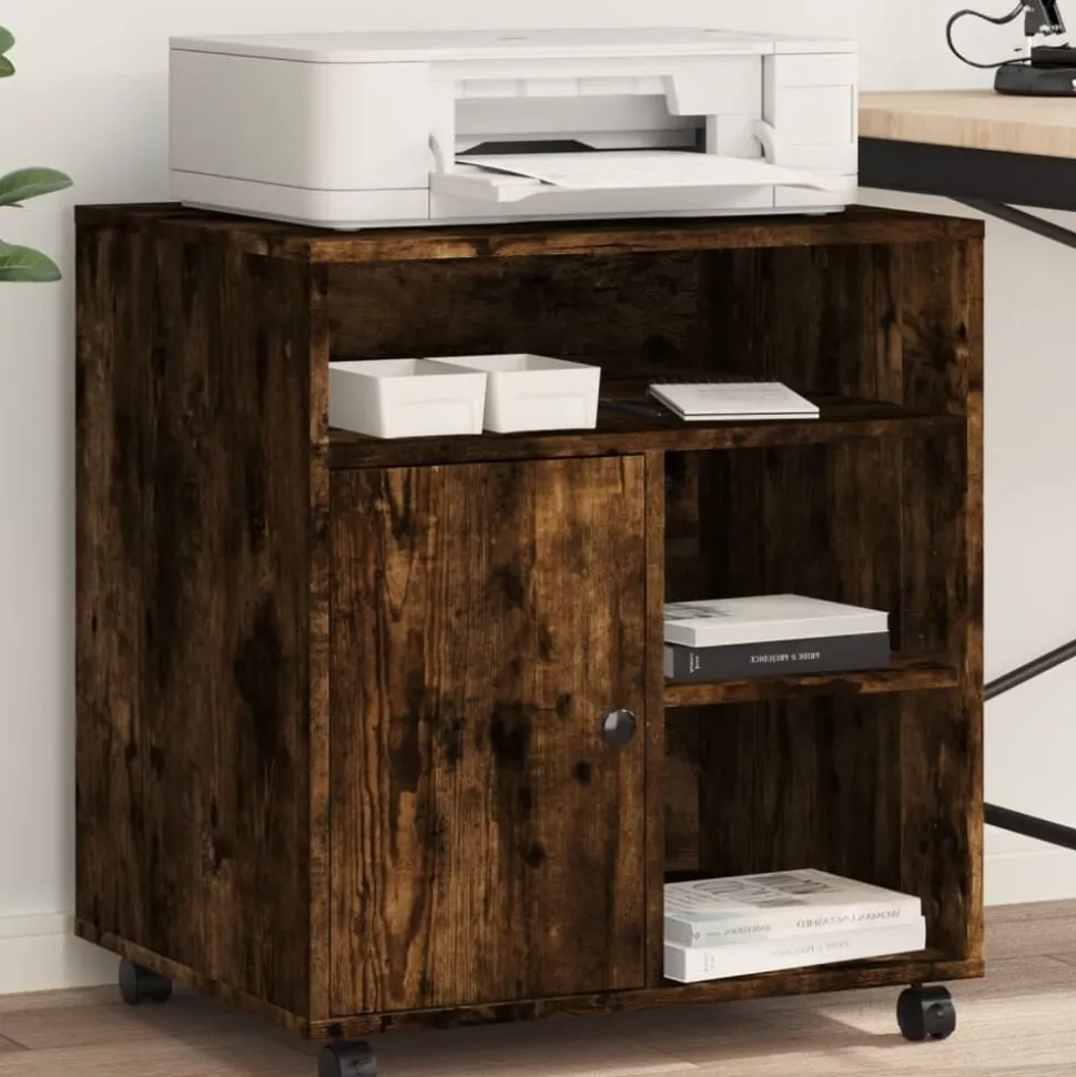 vidaXL Printerkastje met wielen 60x50x67 cm gerookt eikenkleurig
