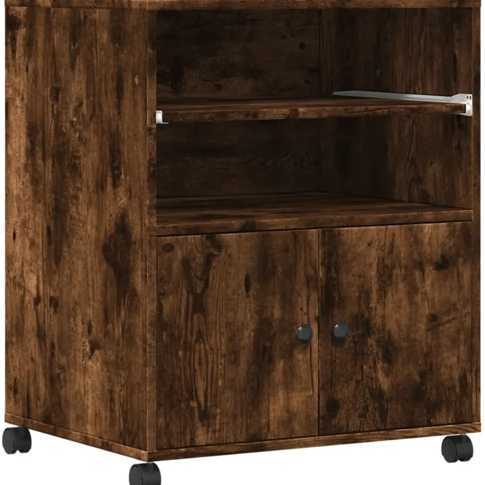 vidaXL Printerkastje met wielen 60x48x74 cm gerookt eikenkleurig