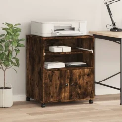 vidaXL Printerkastje met wielen 60x48x74 cm gerookt eikenkleurig