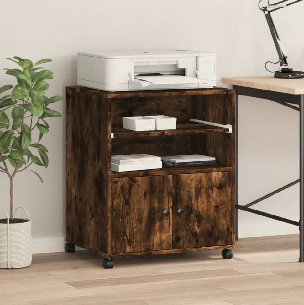 vidaXL Printerkastje met wielen 60x48x74 cm gerookt eikenkleurig