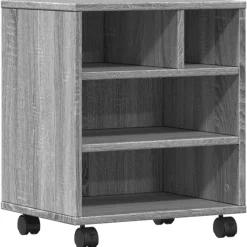 vidaXL Printerkastje met wielen 41x32x48 cm grijs sonoma eikenkleur
