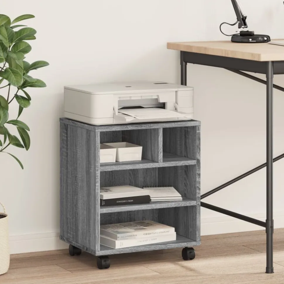 vidaXL Printerkastje met wielen 41x32x48 cm grijs sonoma eikenkleur