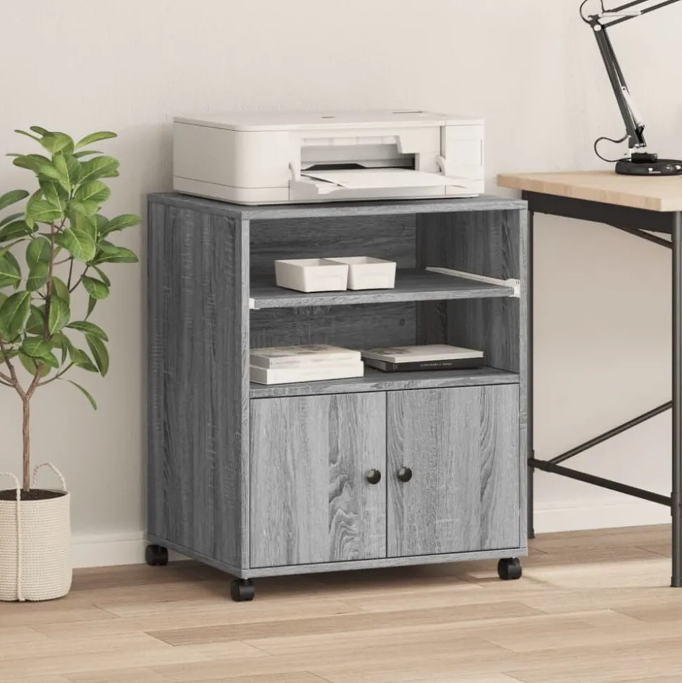 vidaXL Printerkastje met wielen 60x48x74 cm grijs sonoma eikenkleur