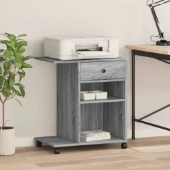 vidaXL Printerkastje met wielen 60x40x68,5 cm grijs sonoma eikenkleur