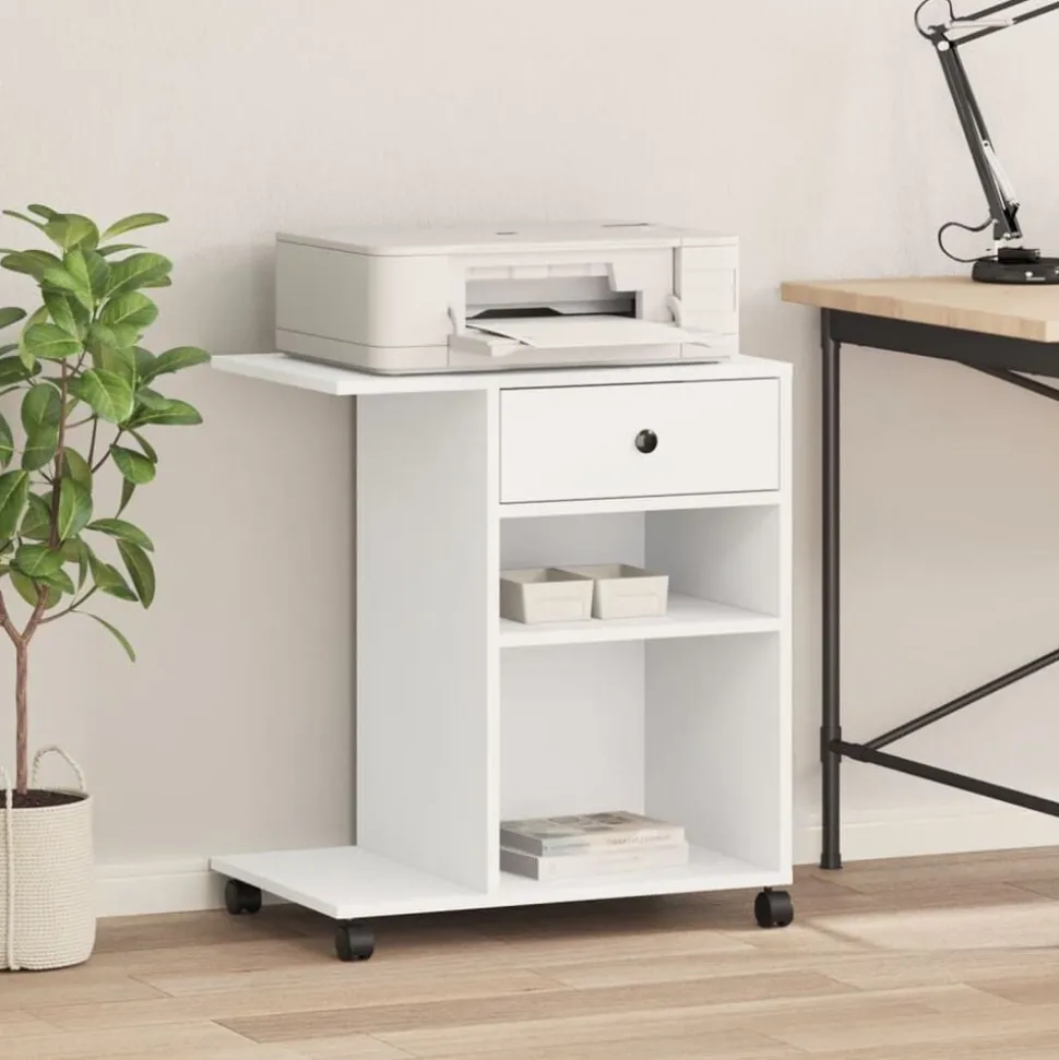vidaXL Printerkastje met wielen 60x40x68,5 cm wit