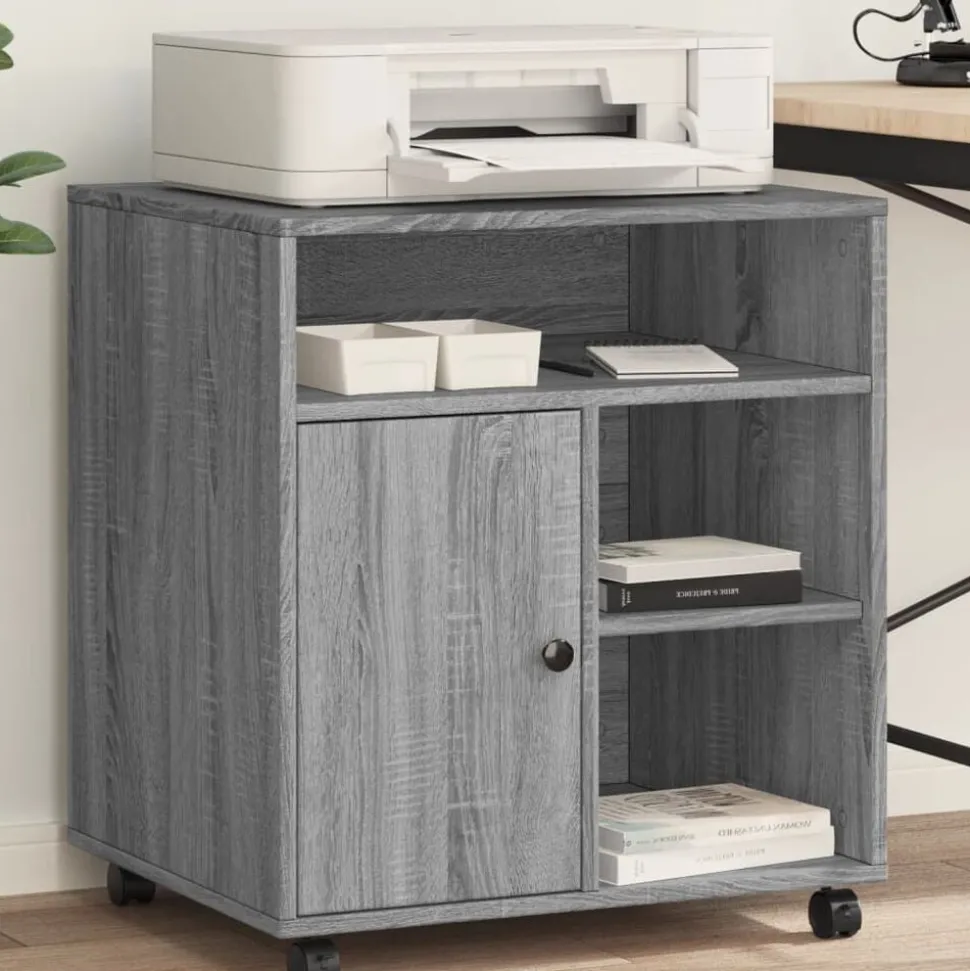 vidaXL Printerkastje met wielen 60x50x67 cm grijs sonoma eikenkleur