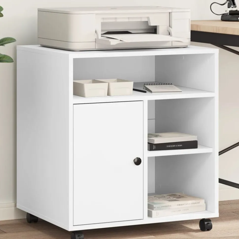 vidaXL Printerkastje met wielen 60x50x67 cm wit