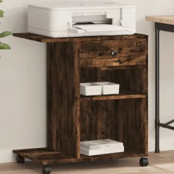 vidaXL Printerkastje met wielen 60x40x68,5 cm gerookt eikenkleurig