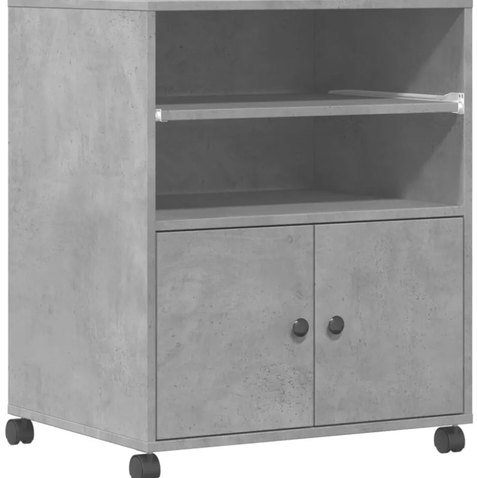 vidaXL Printerkastje met wielen 60x48x74 cm betongrijs