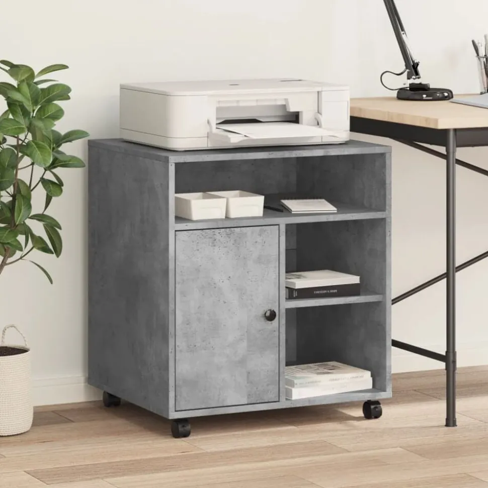 vidaXL Printerkastje met wielen 60x50x67 cm betongrijs
