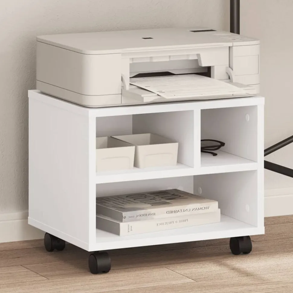 vidaXL Printerkastje met wielen 41x32x34,5 cm wit