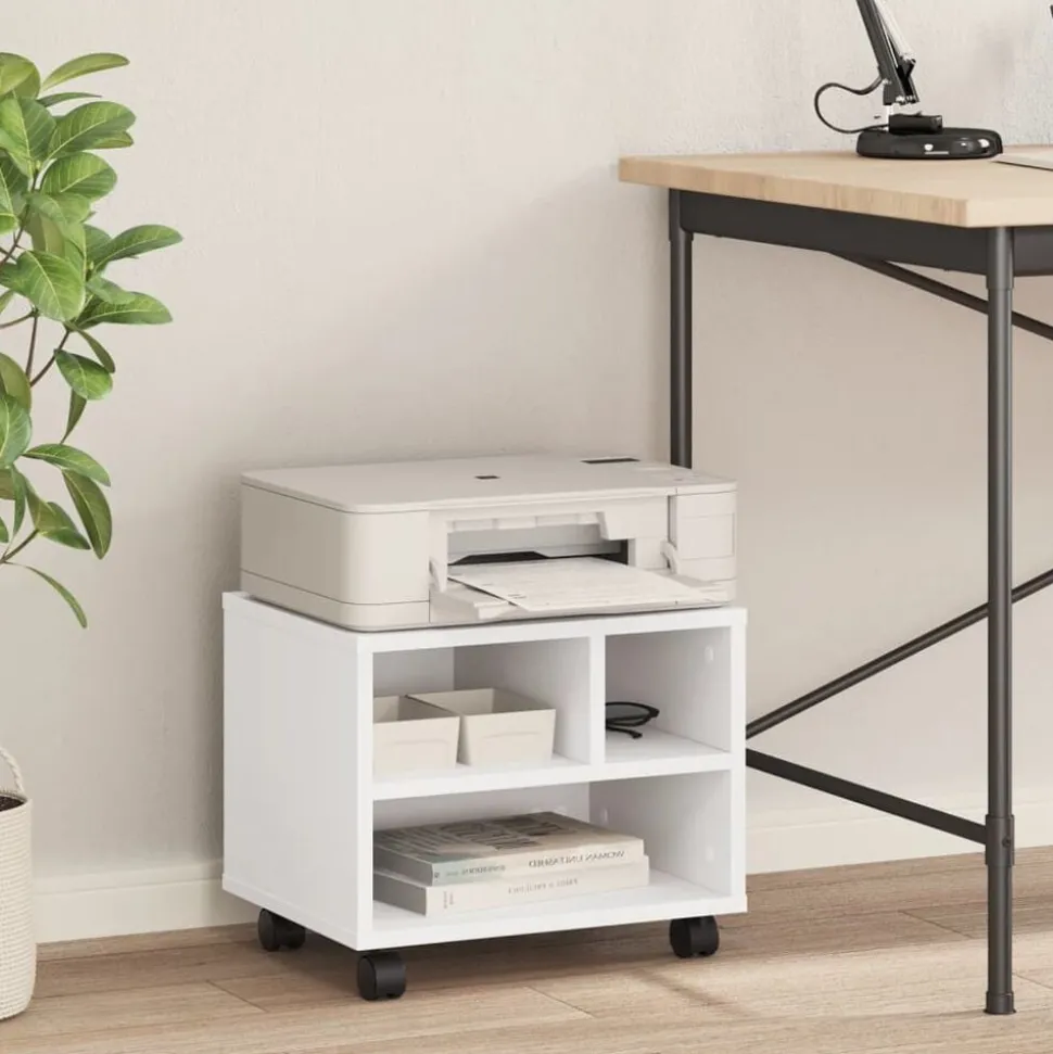 vidaXL Printerkastje met wielen 41x32x34,5 cm wit