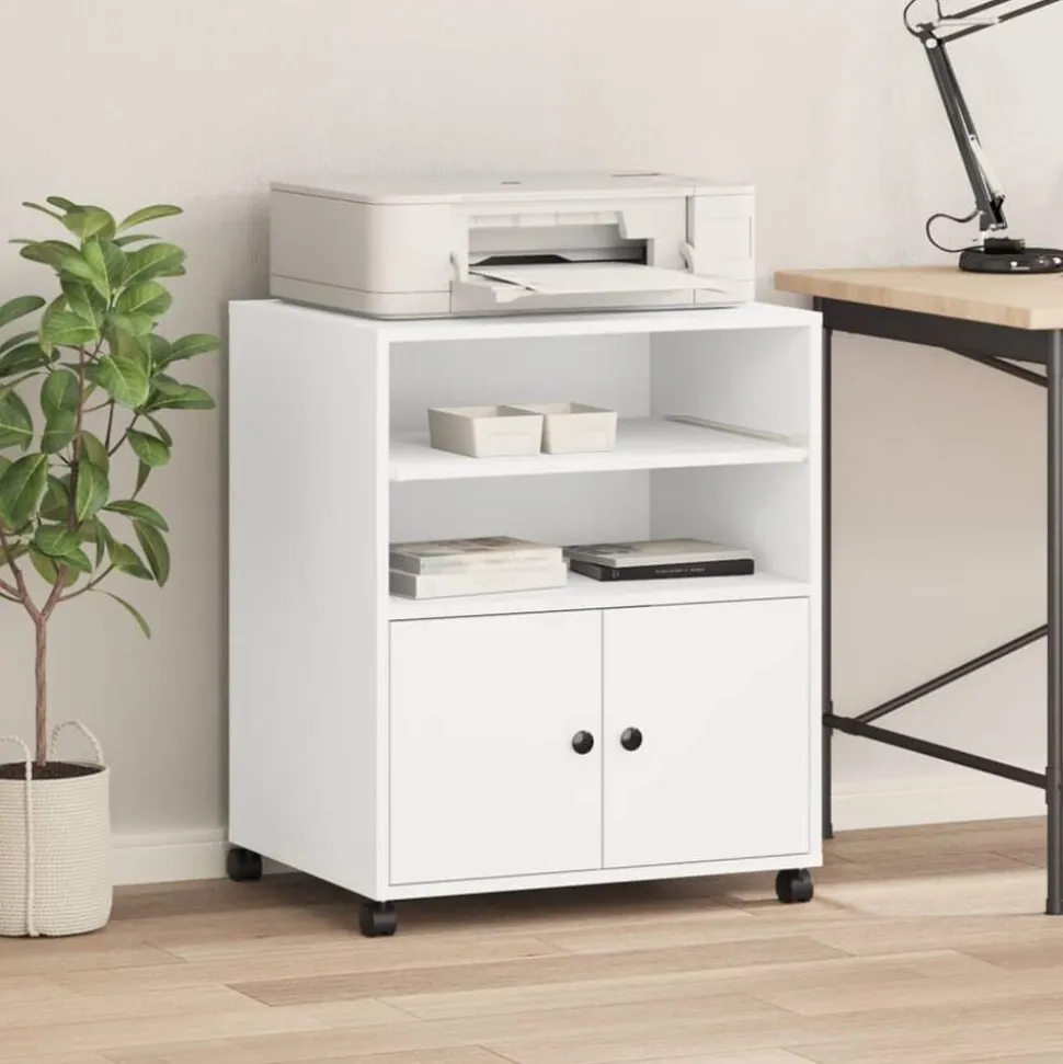 vidaXL Printerkastje met wielen 60x48x74 cm wit