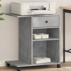 vidaXL Printerkastje met wielen 60x40x68,5 cm betongrijs
