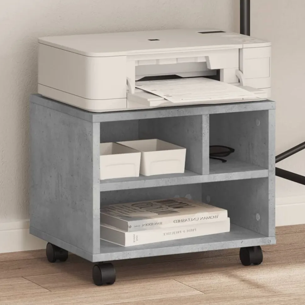vidaXL Printerkastje met wielen 41x32x34,5 cm betongrijs