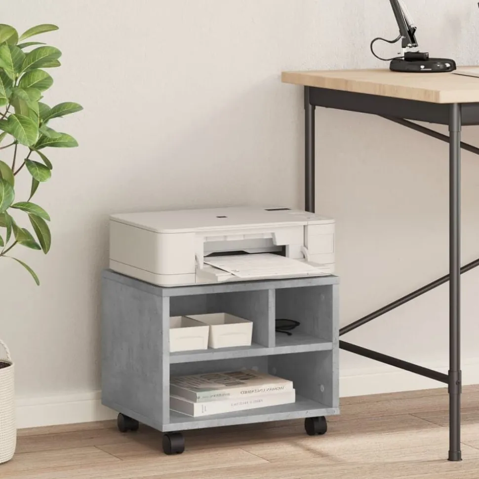vidaXL Printerkastje met wielen 41x32x34,5 cm betongrijs