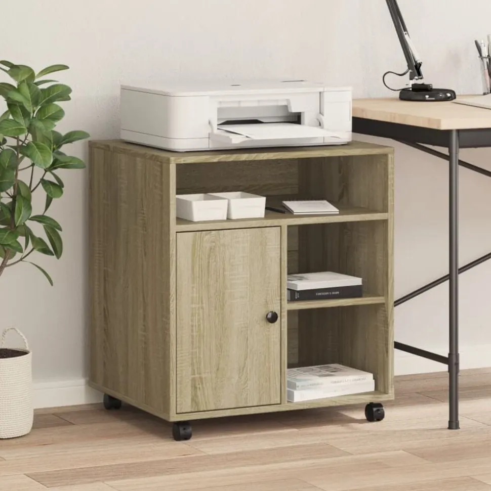 vidaXL Printerkastje met wielen 60x50x67 cm sonoma eikenkleurig