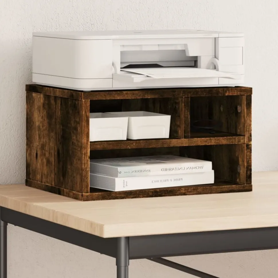 vidaXL Printerkastje 40x32x22,5 cm bewerkt hout gerookt eikenkleurig