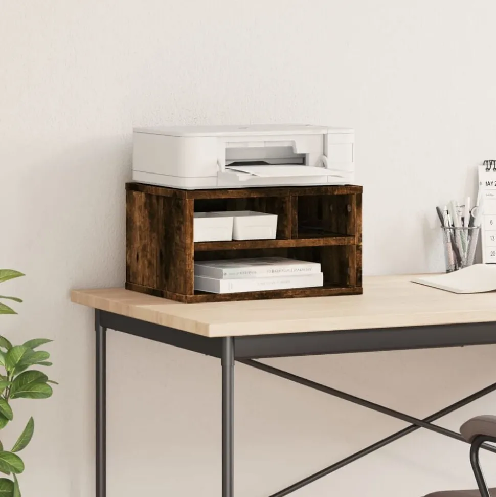 vidaXL Printerkastje 40x32x22,5 cm bewerkt hout gerookt eikenkleurig