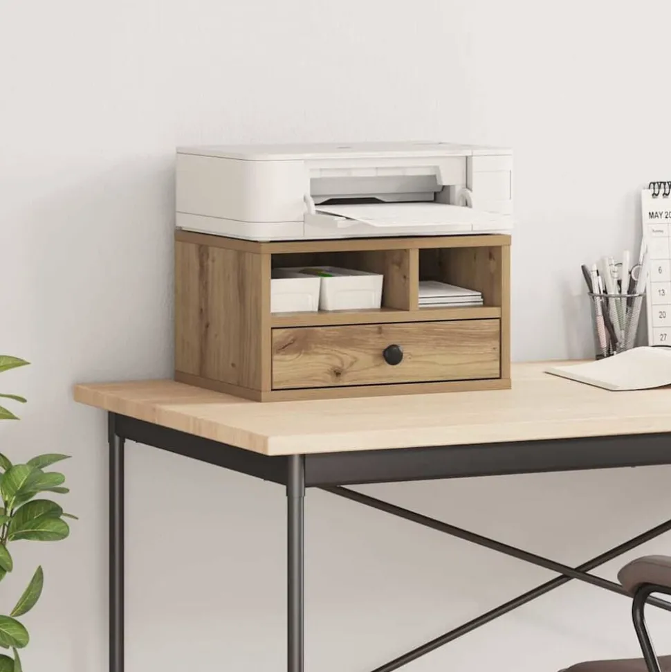 vidaXL Printerstand Artisan Eiken 40 x 32 x 24 cm Bewerkt hout