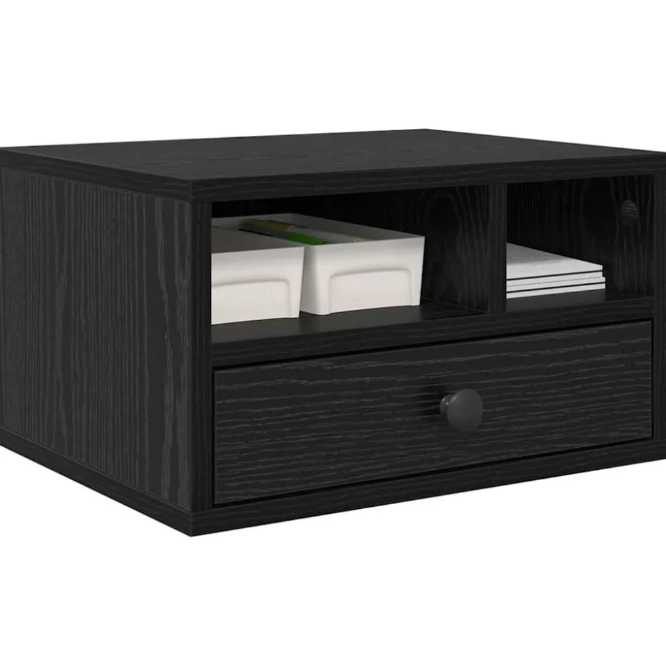 vidaXL Printerstand met lade Zwart Eiken 40 x 32 x 24 cm Bewerkt hout