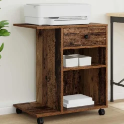 vidaXL Printerstand met lade Oudhout 60 x 40 x 68.5 cm Bewerkt hout