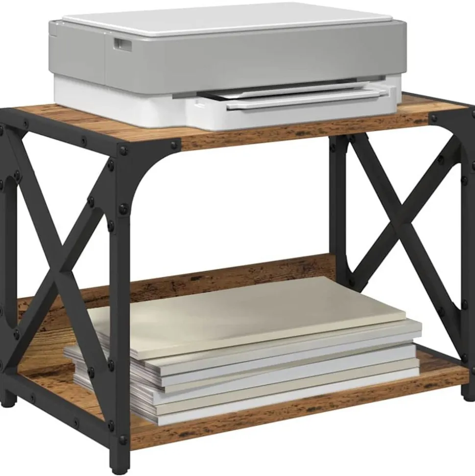 vidaXL Printerstand Oud Hout 44 x 26 x 31,5 cm Bewerkt hout