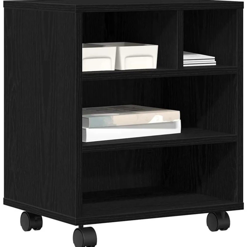 vidaXL Printerstand Zwart Eiken 41 x 32 x 48 cm Bewerkt hout