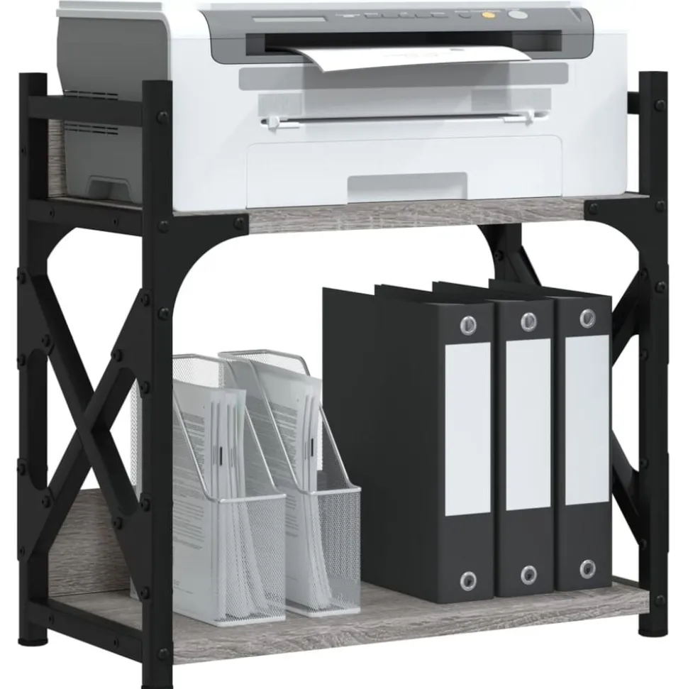 vidaXL Printerstandaard 2-laags 40x20x40 cm bewerkt hout grijs sonoma