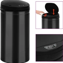 vidaXL Prullenbak met automatische sensor 50 L koolstofstaal zwart
