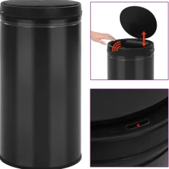 vidaXL Prullenbak met automatische sensor 60 L koolstofstaal zwart