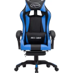 vidaXL Racestoel met voetensteun kunstleer blauw en zwart