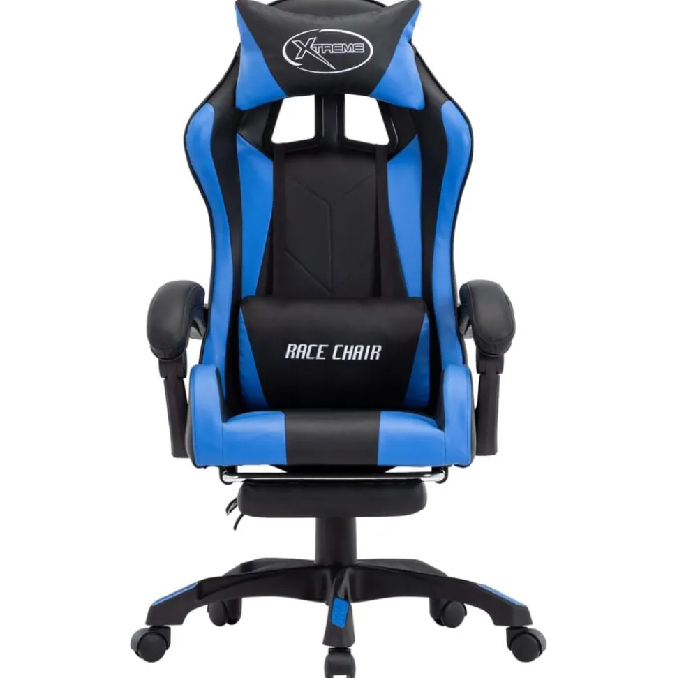 vidaXL Racestoel met voetensteun kunstleer blauw en zwart