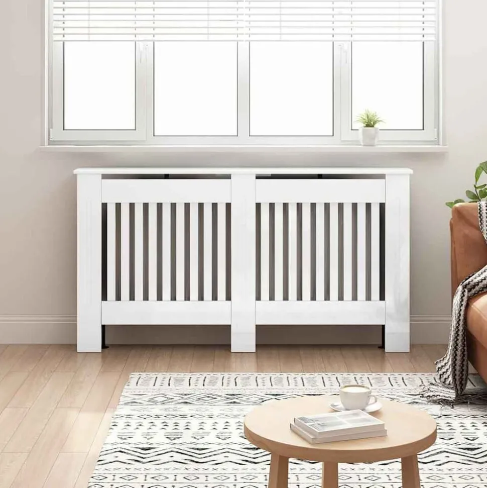 vidaXL Radiatorafdekking Hoogglans wit 152 x 19 x 81,5 cm Bewerkt hout