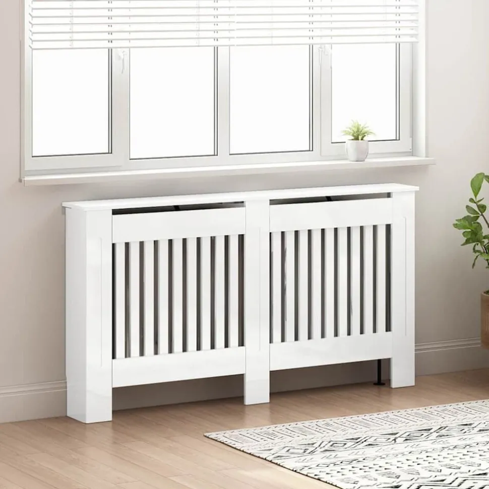 vidaXL Radiatorafdekking Hoogglans wit 152 x 19 x 81,5 cm Bewerkt hout