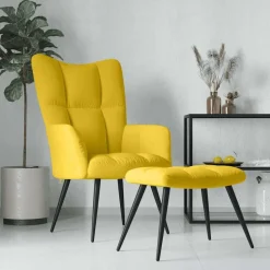 vidaXL Relaxstoel met kruk mosterdgeel fluweel