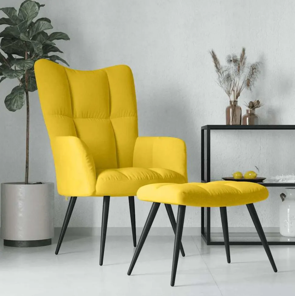 vidaXL Relaxstoel met kruk mosterdgeel fluweel