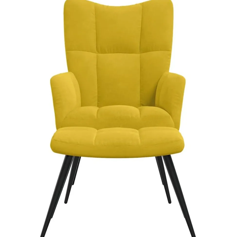 vidaXL Relaxstoel met kruk mosterdgeel fluweel