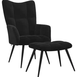 vidaXL Relaxstoel met kruk zwart fluweel