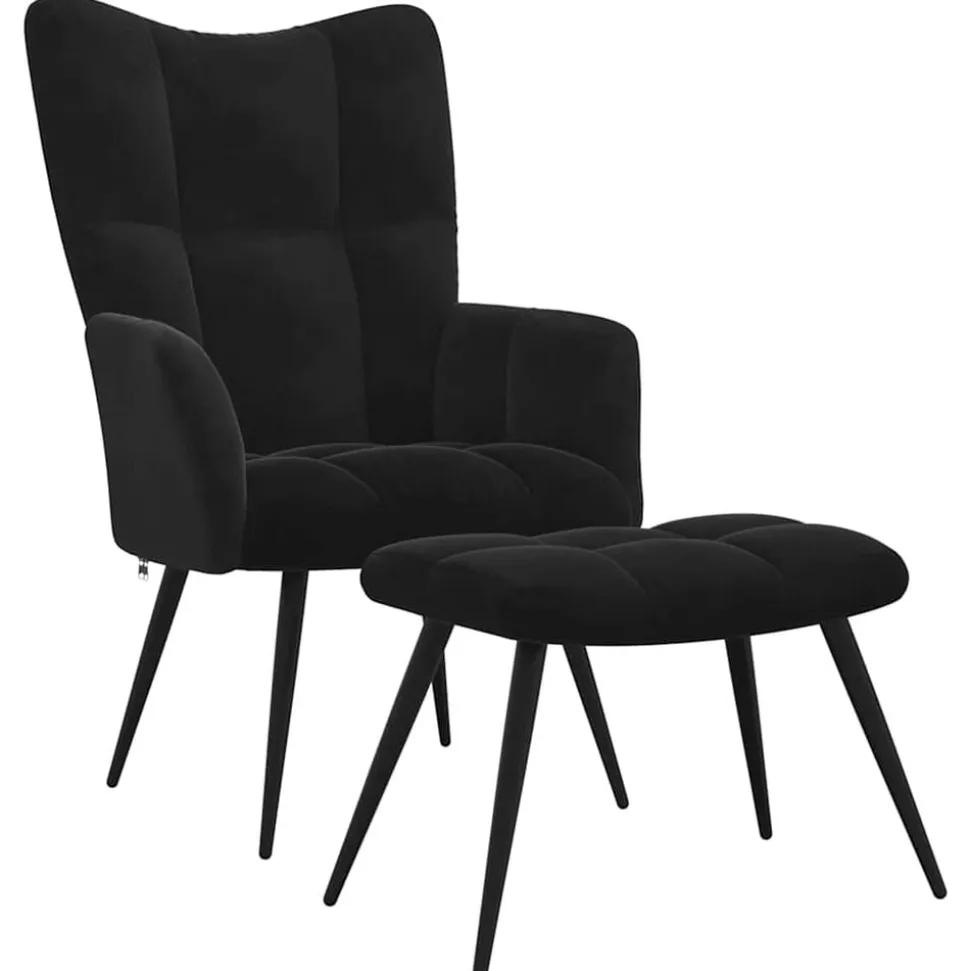 vidaXL Relaxstoel met kruk zwart fluweel