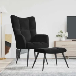vidaXL Relaxstoel met kruk zwart fluweel