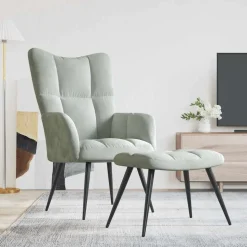vidaXL Relaxstoel met voetenbank fluweel lichtgrijs