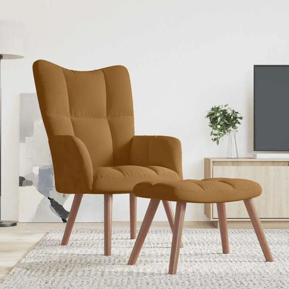 vidaXL Relaxstoel met voetenbank fluweel bruin