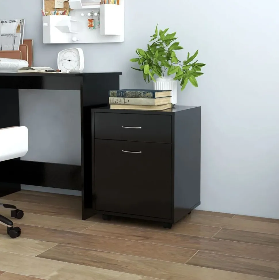 vidaXL Rolkast 45x38x54 cm bewerkt hout zwart