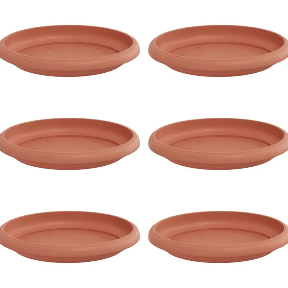 vidaXL Ronde Bloemenschalen 6 pcs Baksteenrood Ø 14 x 2 cm Kunststof