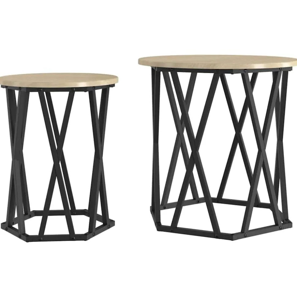 vidaXL Salontafel 2 pcs Sonoma Eiken Engineered hout en staal