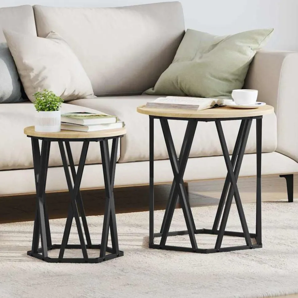 vidaXL Salontafel 2 pcs Sonoma Eiken Engineered hout en staal