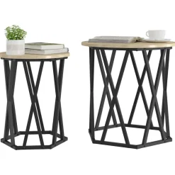 vidaXL Salontafel 2 pcs Sonoma Eiken Engineered hout en staal
