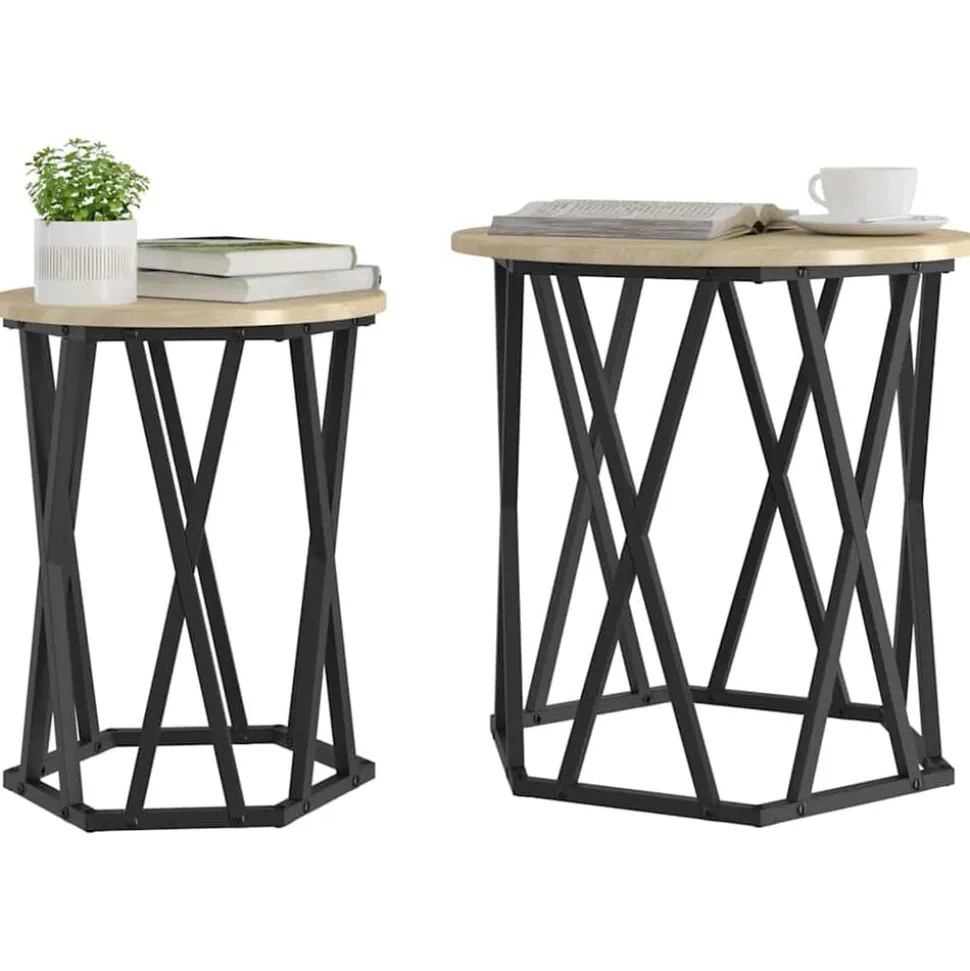 vidaXL Salontafel 2 pcs Sonoma Eiken Engineered hout en staal